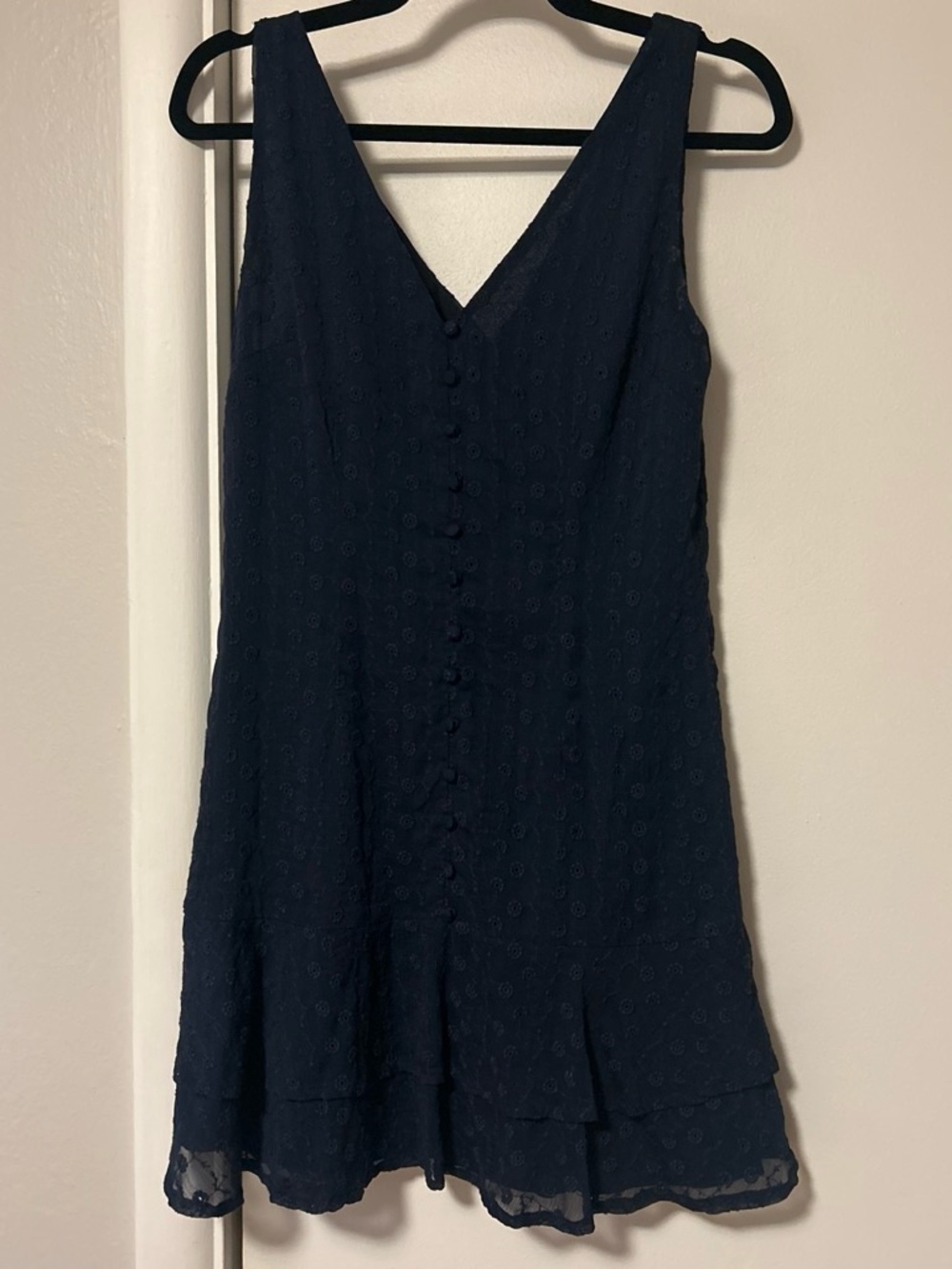 BB Dakota Navy Eyelet Button V-Neck Mini Dress
